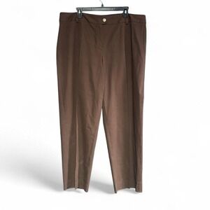 Anne Klein Brown Trousers Women's Plus Size 20W Minimalist Tailored Cotton Blend